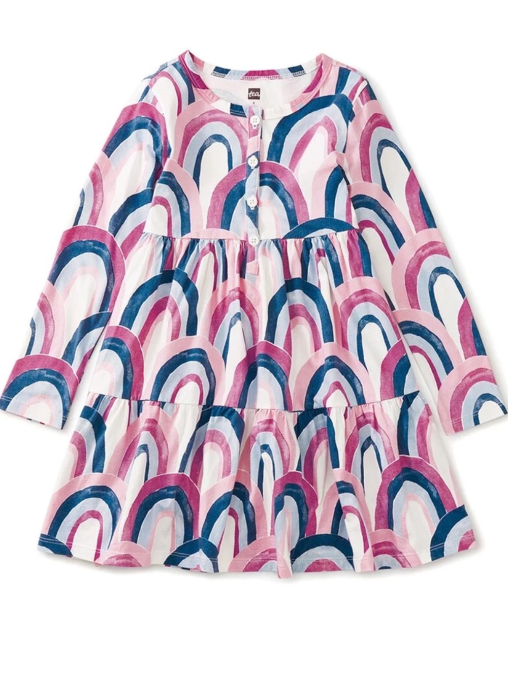 Tea Collection Girl’s Bluefly Rainbow Print Long Sleeve Dress size 7